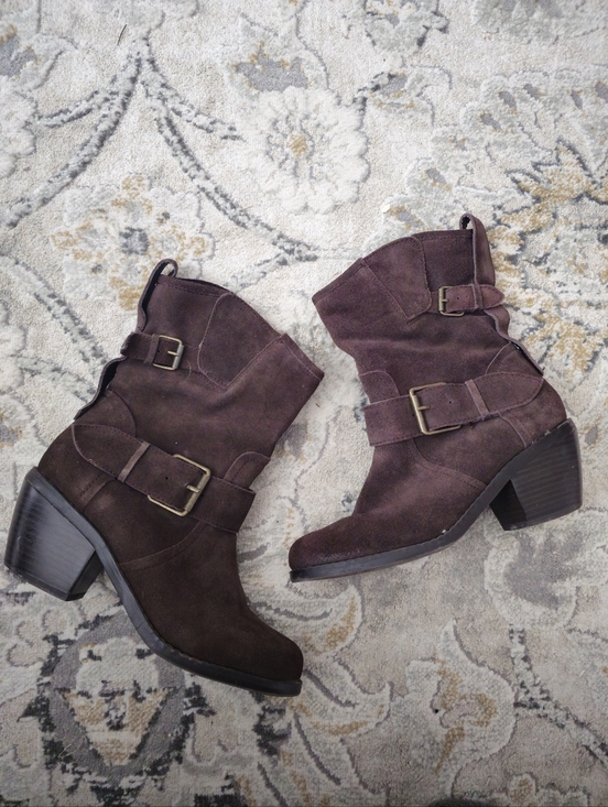 Dolce Vita Shoes - Dolce Vita Brown Suede Mid-Heel Buckle Ankle Boots